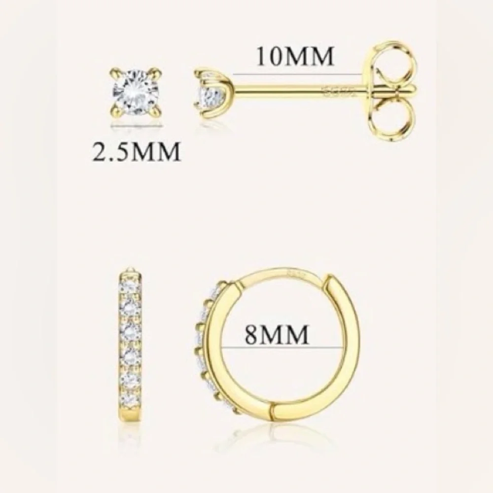 #10 925 Sterling Silver Hoop and Stud Earring Set - Picture 2 of 3